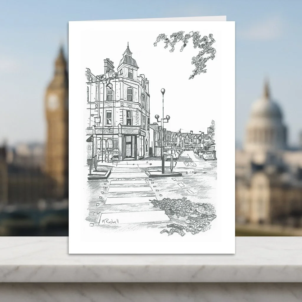 East Dulwich Goose Green London Greeting Card.  Blank Inside. Fun Facts back Cover