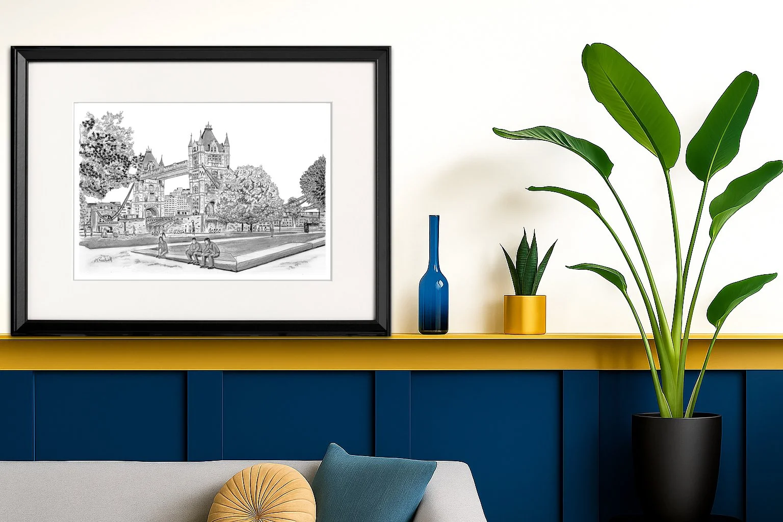 Tower Bridge Park Pencil Drawing London Wall Art for the Home