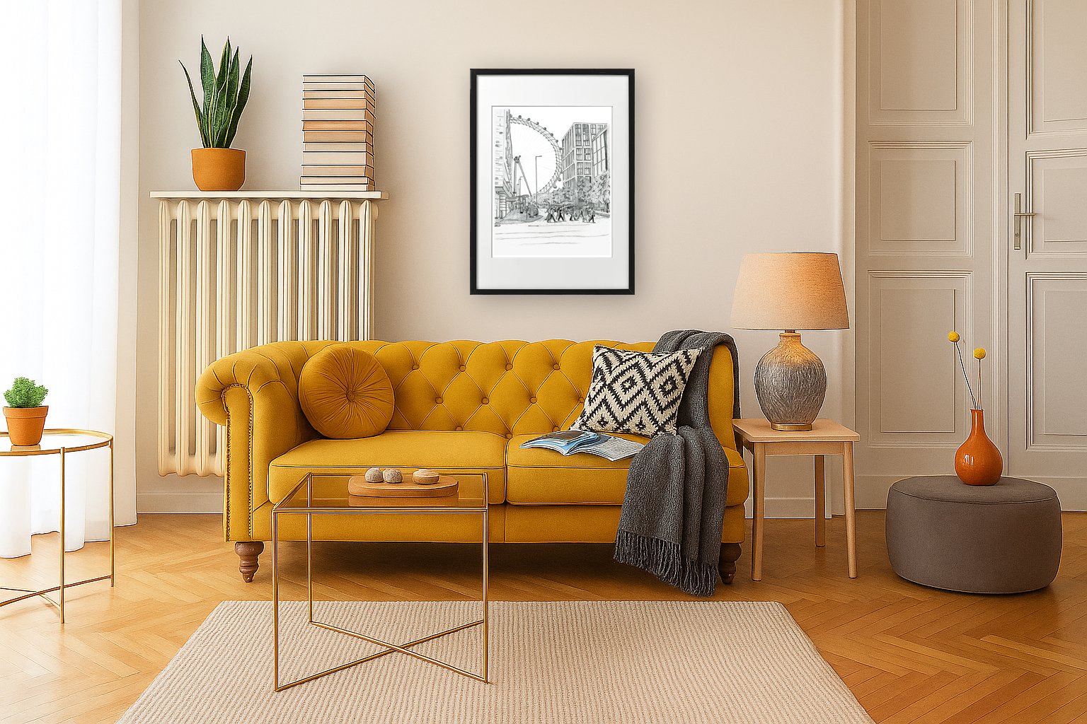 London Eye Frame Black. Impressionist Artwork Displayed for the home.