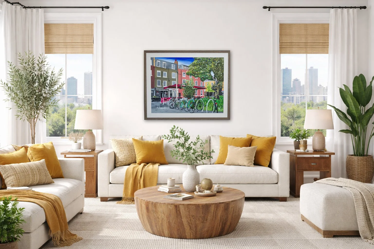 Bermondsey street acrylic painting displayed in modern minimalist living room interior