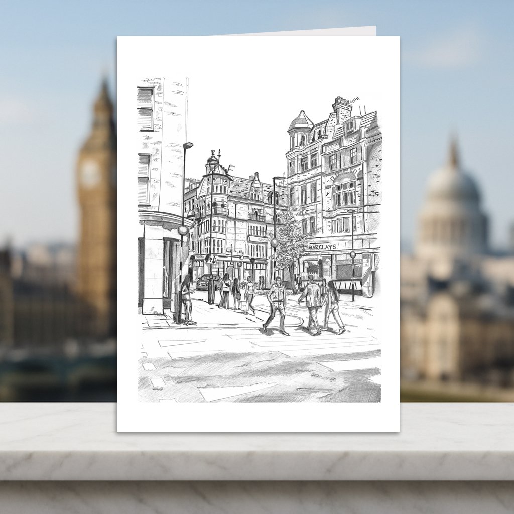 Marylebone High St, London Greeting Card.  Blank Inside.  Pencil Illustration High Street