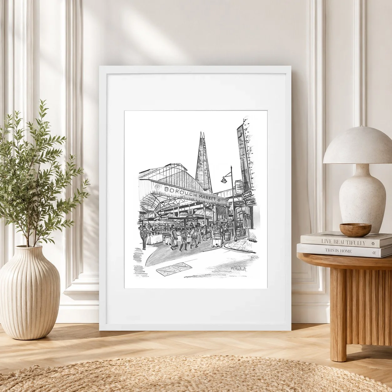 Borough Market Pencil Print Framed in White.jpg