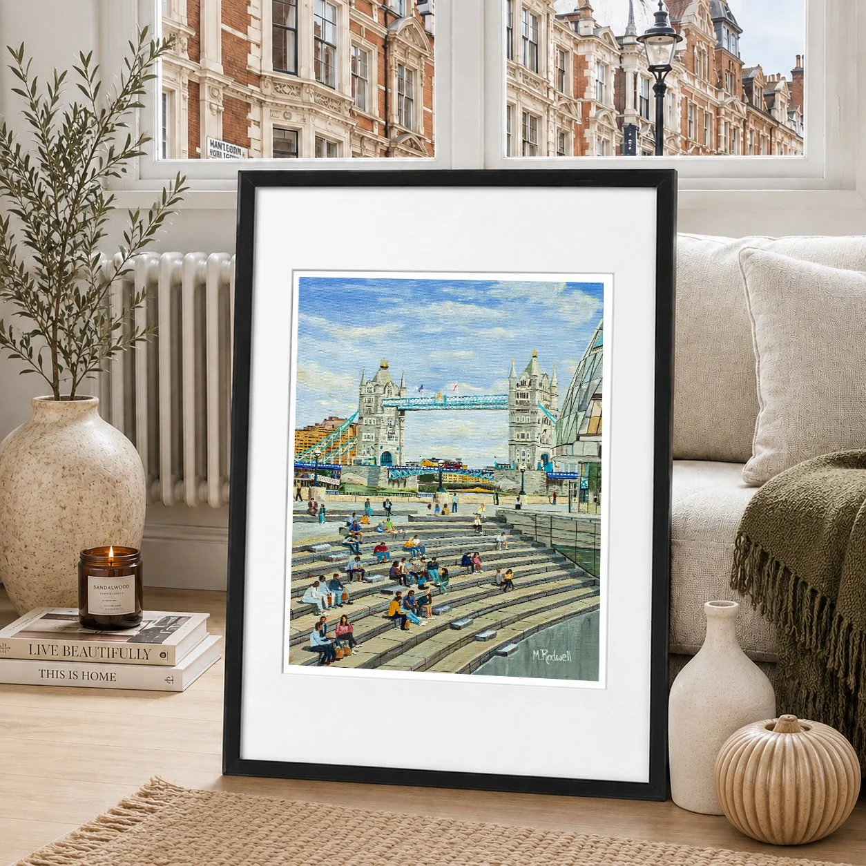 The Scoop Tower Bridge Print.  Illustration of the amphitheatre and Tower Bridge Landmark in the distance.