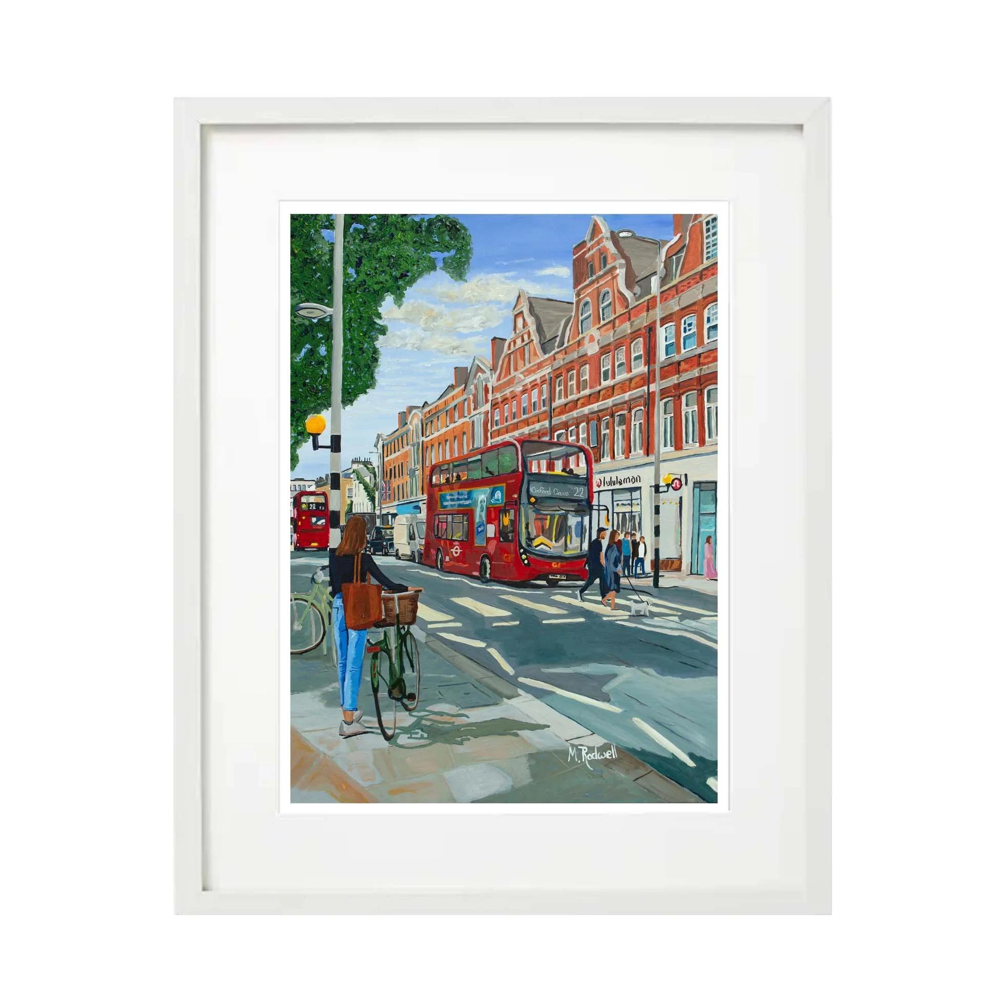 Painting of Kings Road, Chelsea colourful drawing of High Street shops