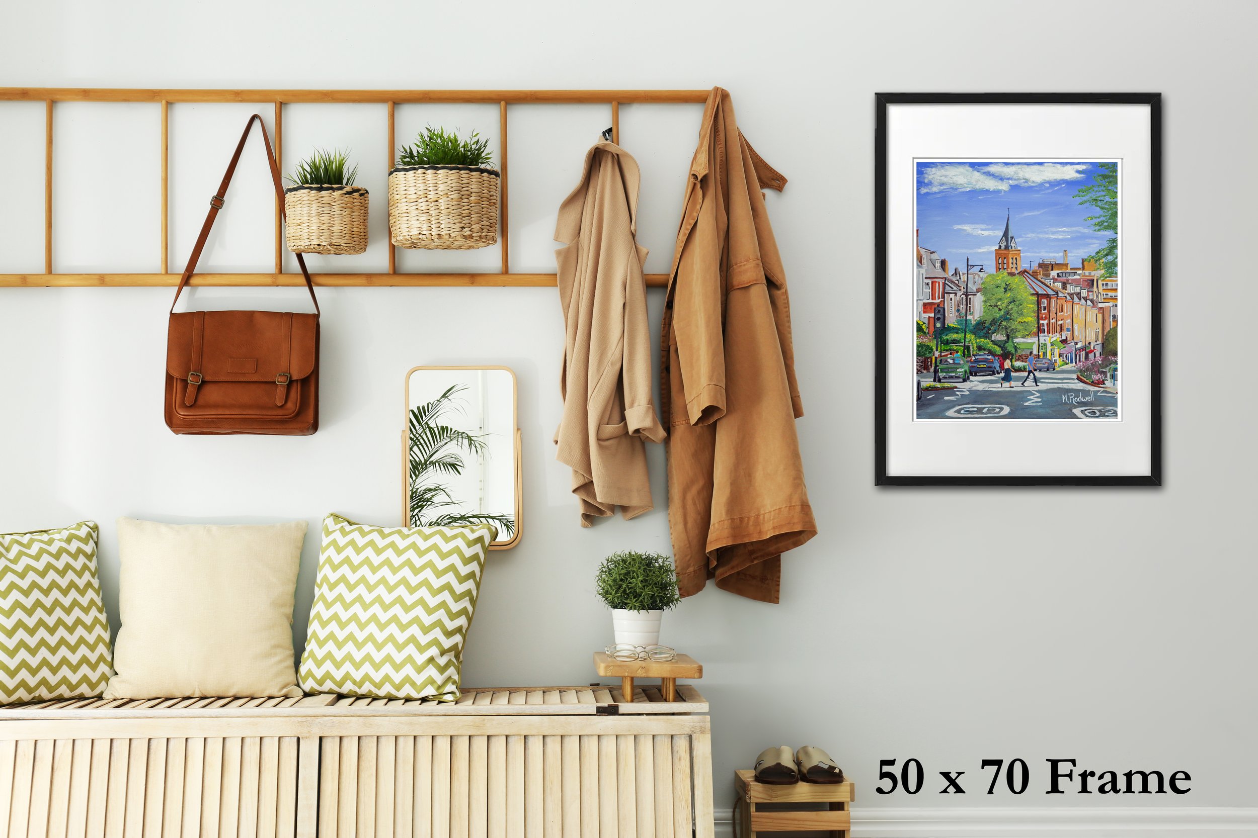 Extra large framed prints of Highgate Hill street scene painted by M.Rodwell
