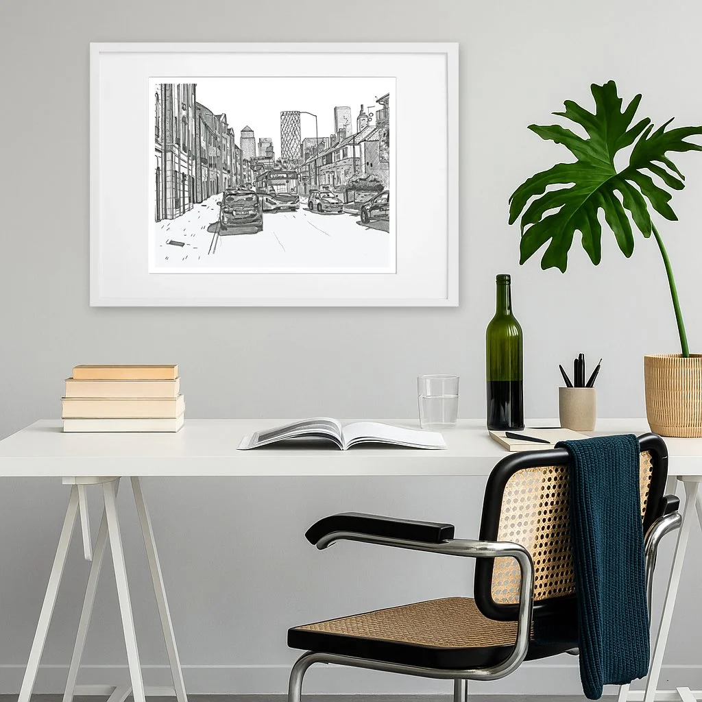 Rotherhithe Bermondsey Black and White Print Framed.  Home Office Ideas