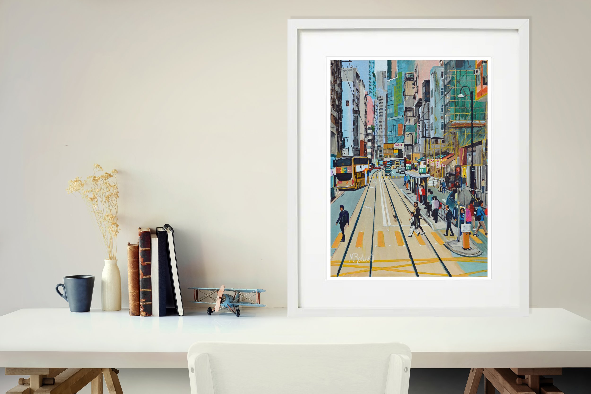 Hong Kong Sai Ying Pun Street Illustration Framed for the Home