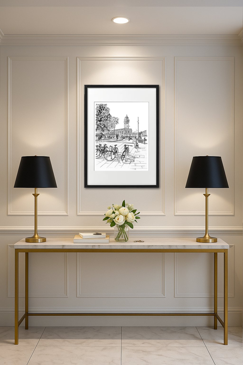 Brixton Town Hall pencil print - Hallway