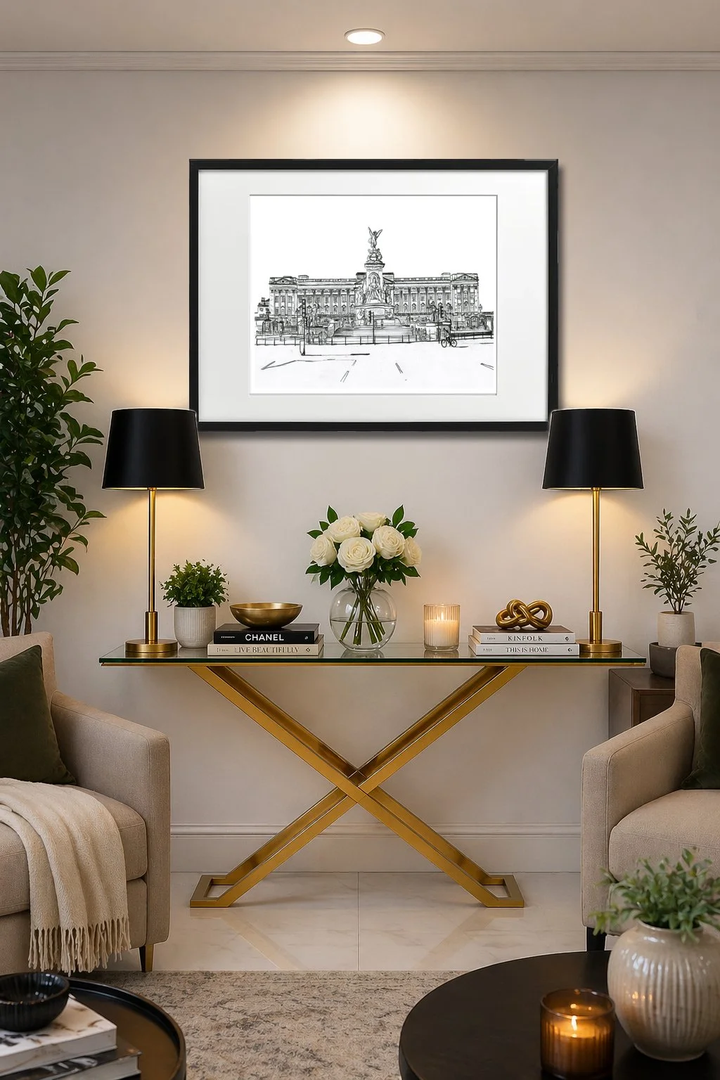 Buckingham Palace Pencil Print.  Console Table Interior Ideas