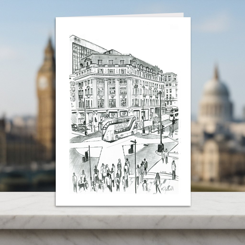 Oxford Street London Greeting Cards.  Pencil Drawings