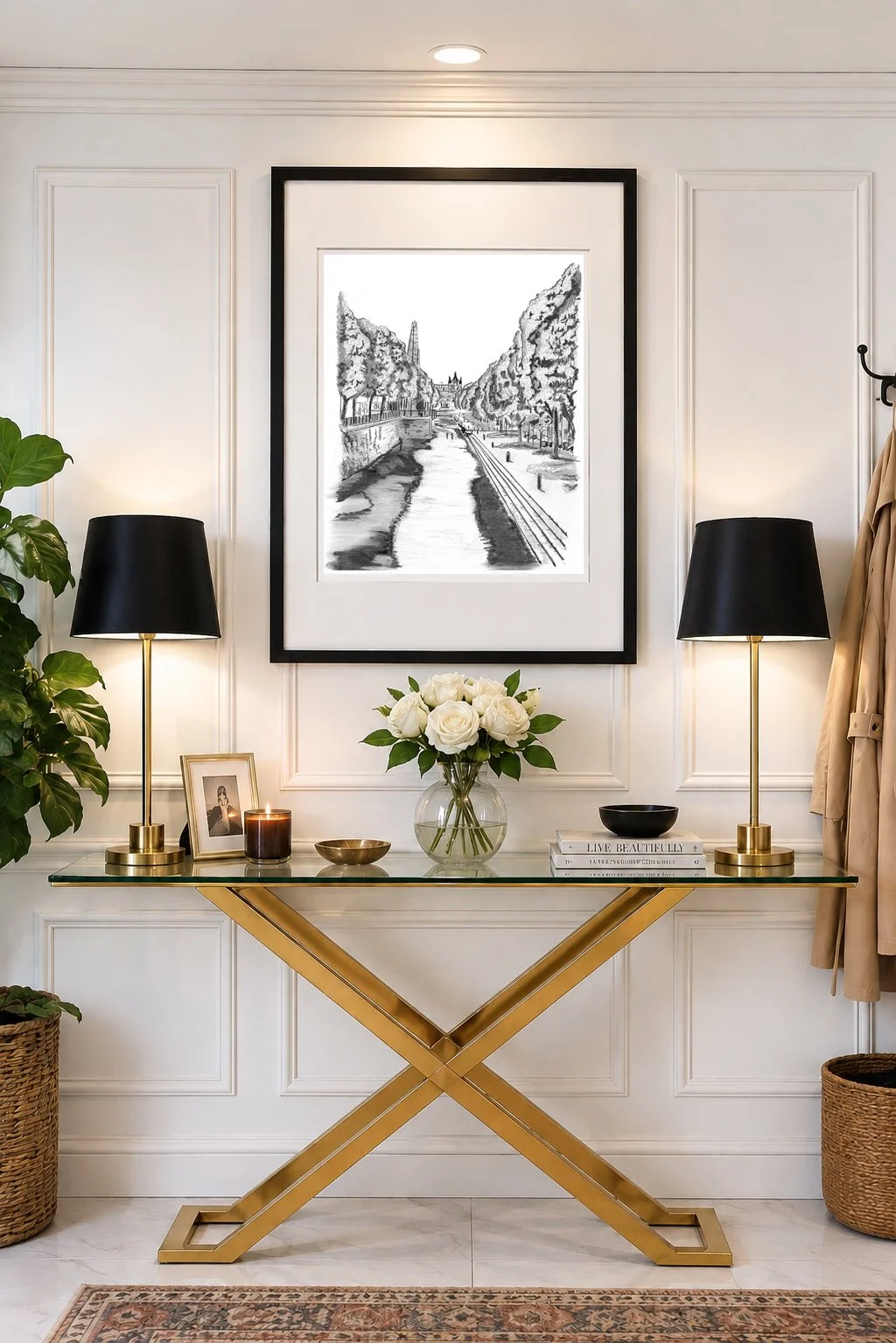 Ornamental Canal Pencil Drawing Artwork Black Frame.jpg