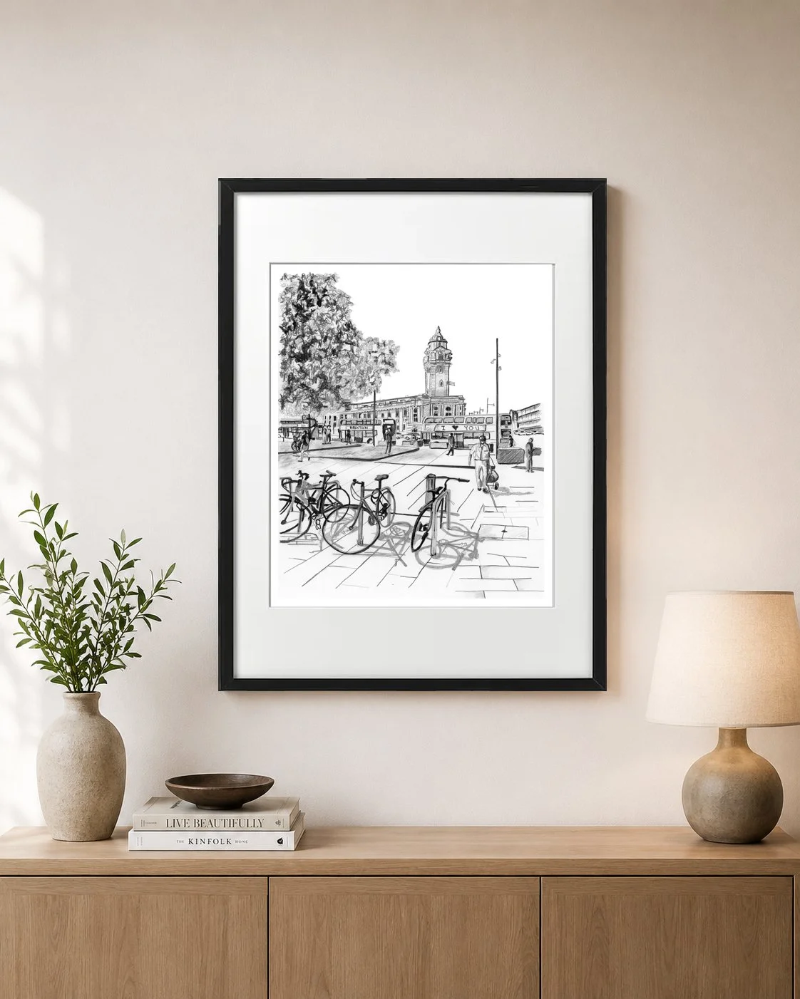 Brixton Town Hall Pencil Print Framed by M.Rodwell.jpg