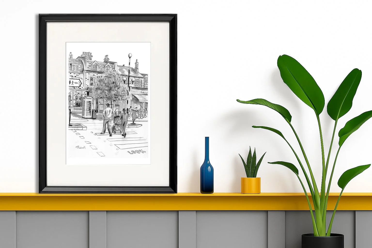Dulwich Village Pencil Drawing of Crossing.  London Gift Ideas