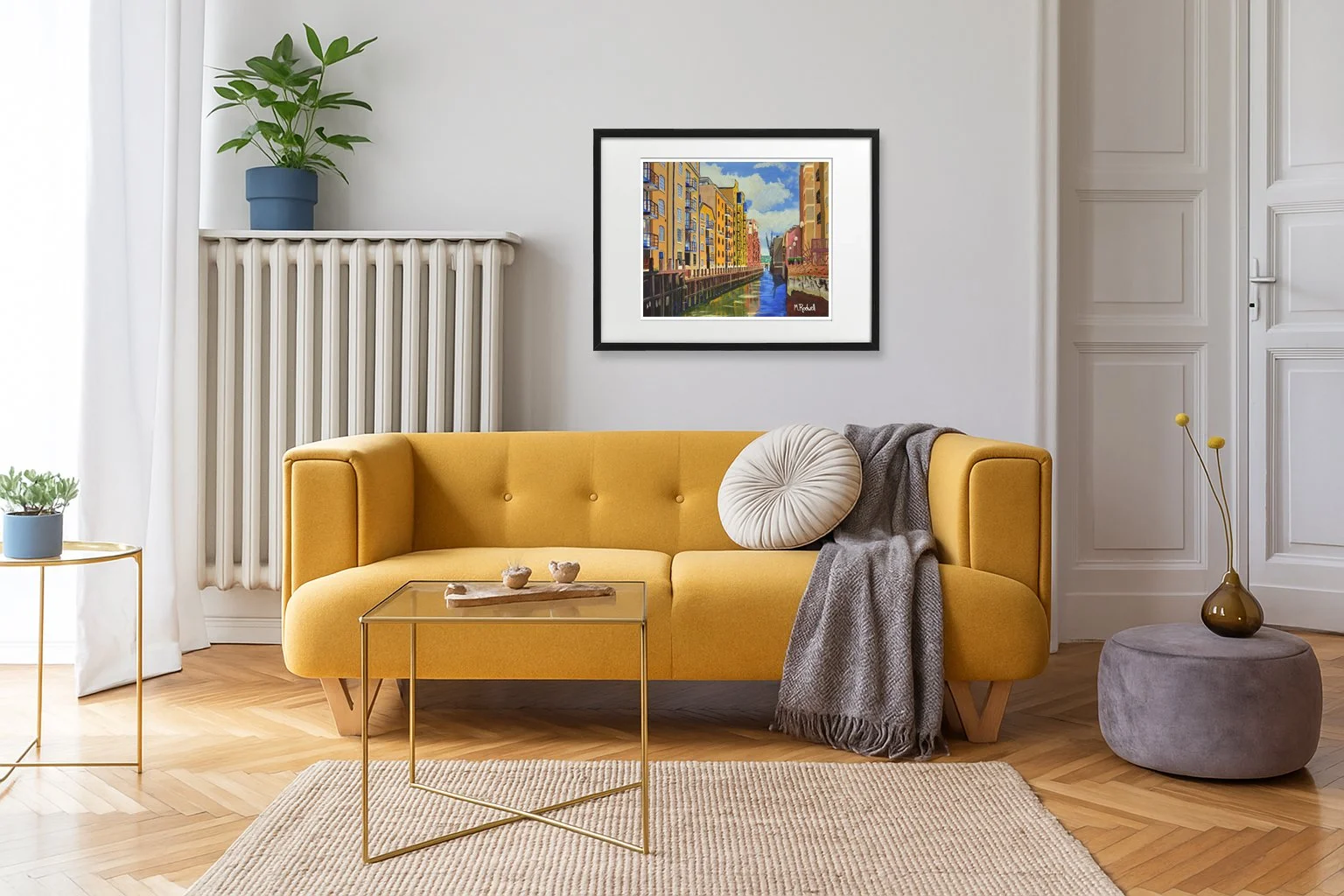 St Saviours Dock London Print with Yellow  Interior Home