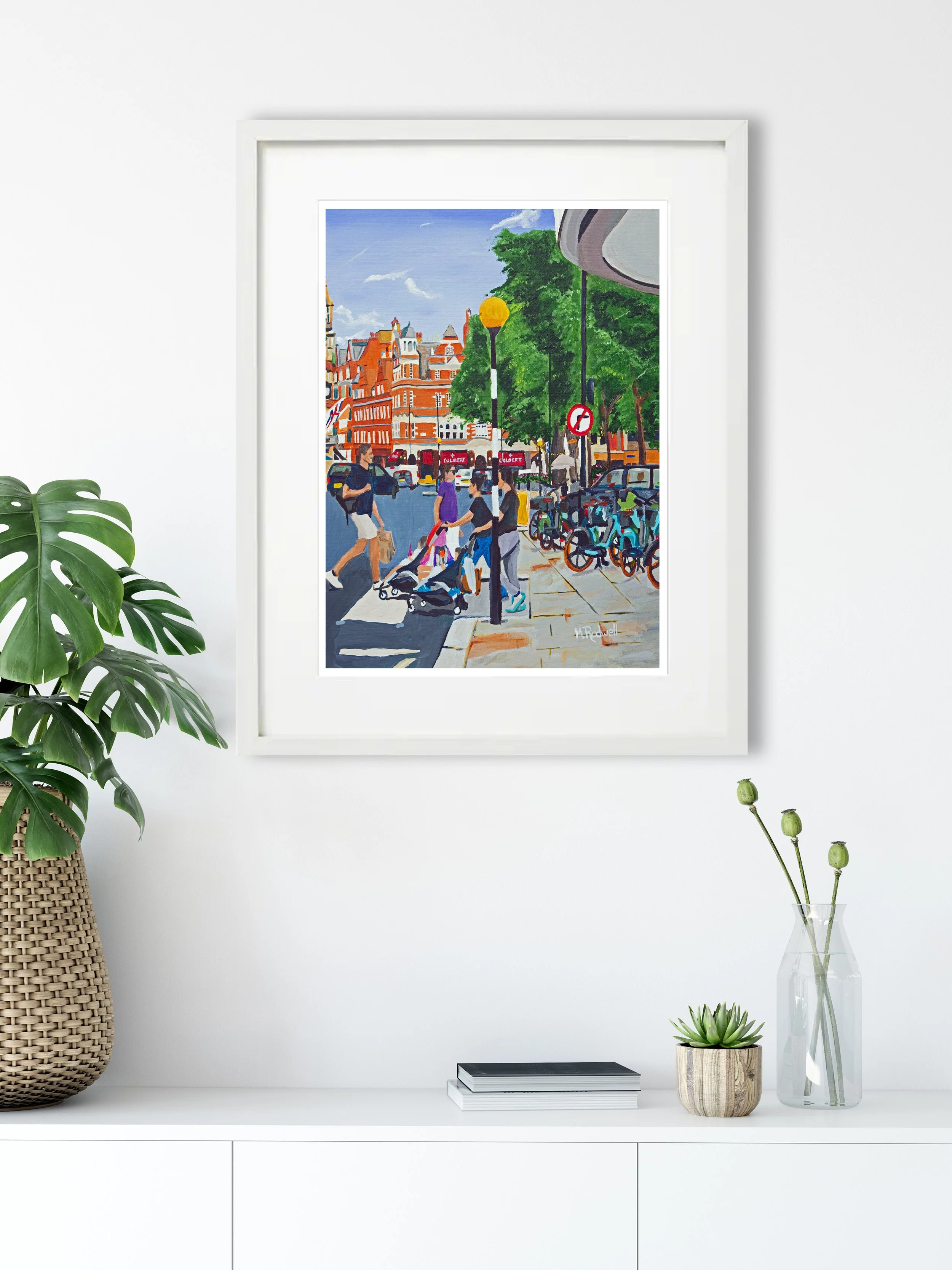 Lifestyle photo of Street Illustration of Sloane Square in White Frame