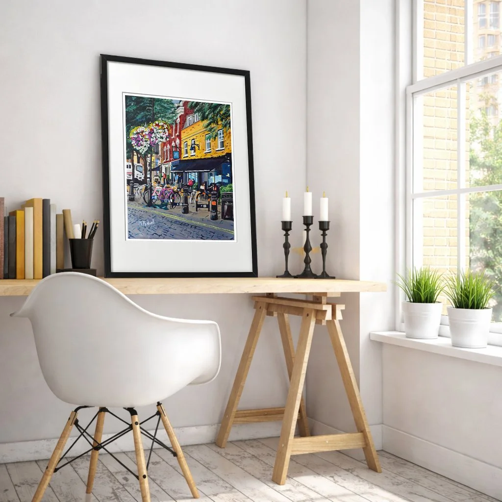 Impressionist Illustration of Battersea Square Street Scene Made into Limited Edition Prints.  Colourful artwork for the home