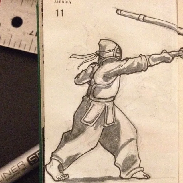 011/365 The offensive #kendo #sketch #ink #drawing #sketchbook #asketchaday #partone #artistoninstagram