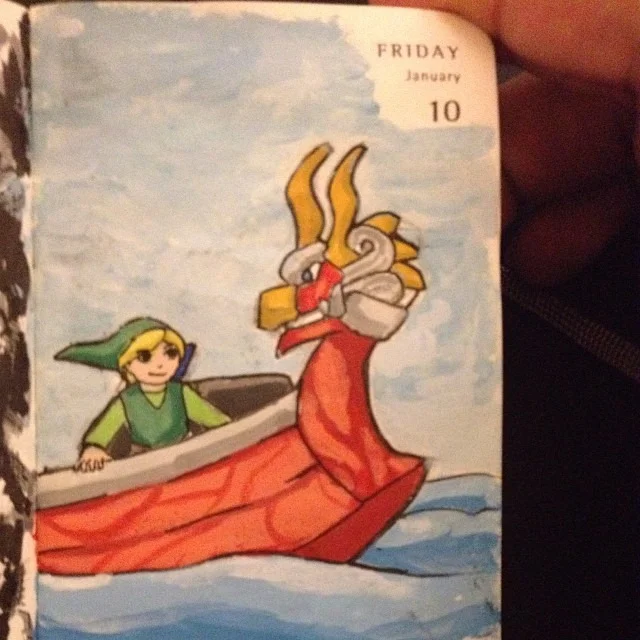 010/365 Traveling buddies #link #kingofredlions #legendofzelda #windwaker #moleskine #doodle #paint #asketchaday #adventure #nintendo #artistoninstagram #sketch #artist-on-tumblr