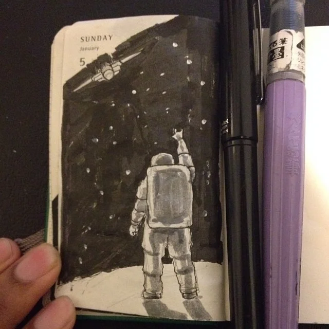 005/365 #astronaut #space #asketchaday #ink #doodle #sketchbook #moleskine #art #artist #drawing