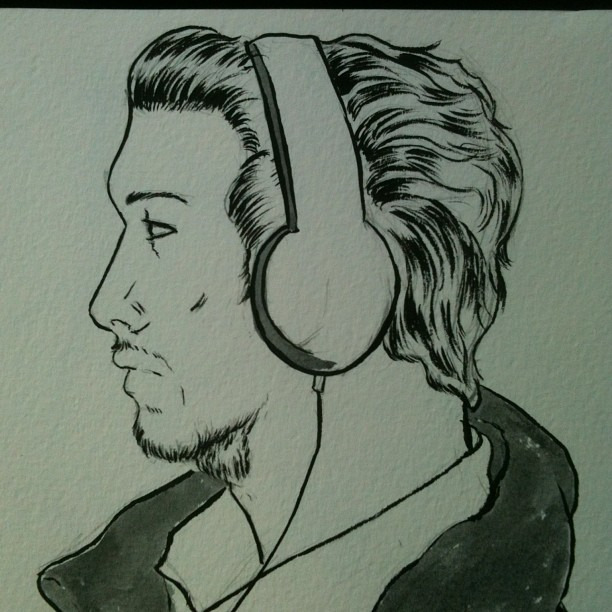 Guy on Bart had his game face on wondering what he was listening to. #art  #sketch #sketchbook #profile #ink #bart #portrait #man #drawing #headphones