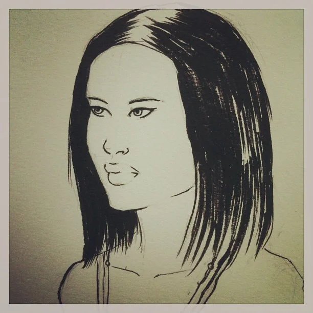 2nd bartender from Sunday night. #newyork #houlihans #woman #sketchbook #ink #brush #moleskine #bartender