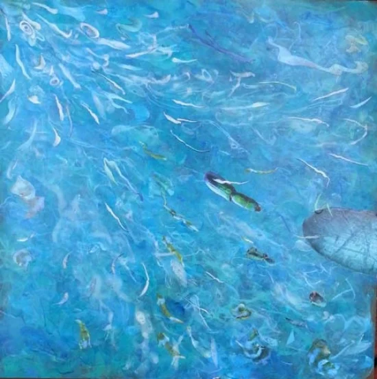 #15 acrylic, collage on panel 10" x 10"