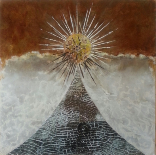 #23 acrylic, collage on board 10" x 10" 