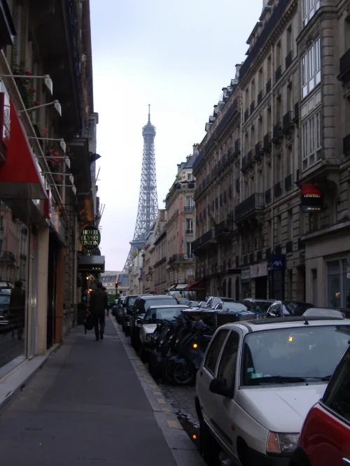 The breathtaking first sight of the Eiffel Tower in Paris after turning a street corner