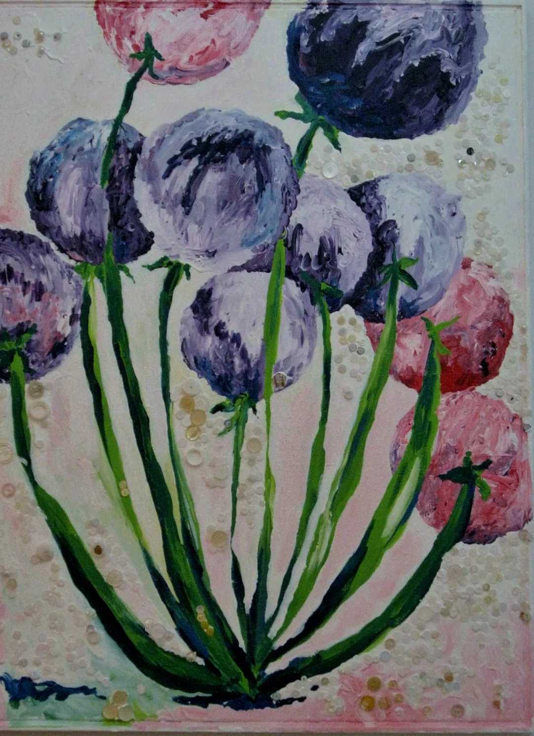 Pods - Acrylics, buttons and mixed media on canvas - 31.5" x 41.5"