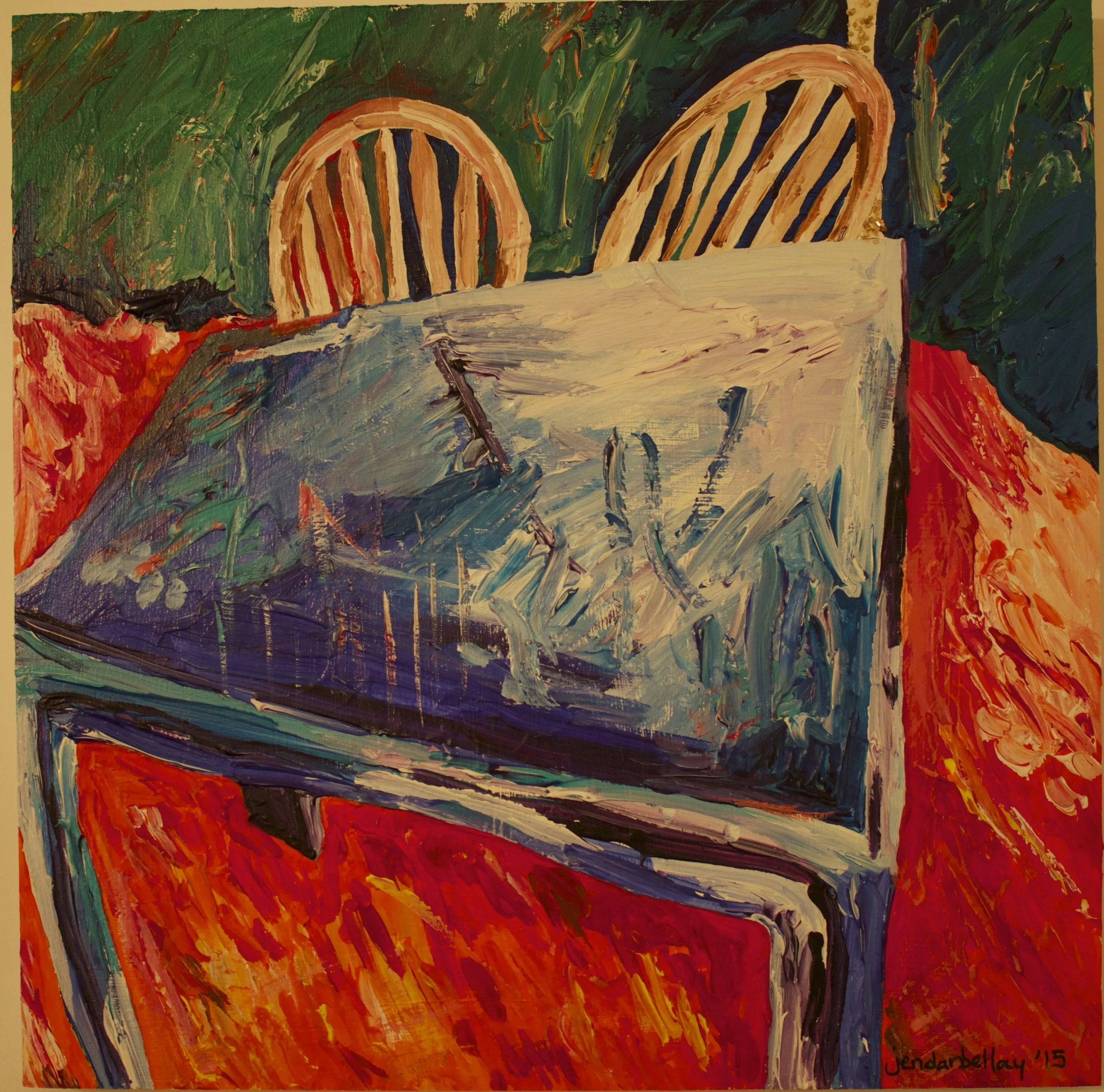 Two Chairs, no room - Acrylics on Birchwood Cradleboard - 12" x 12"