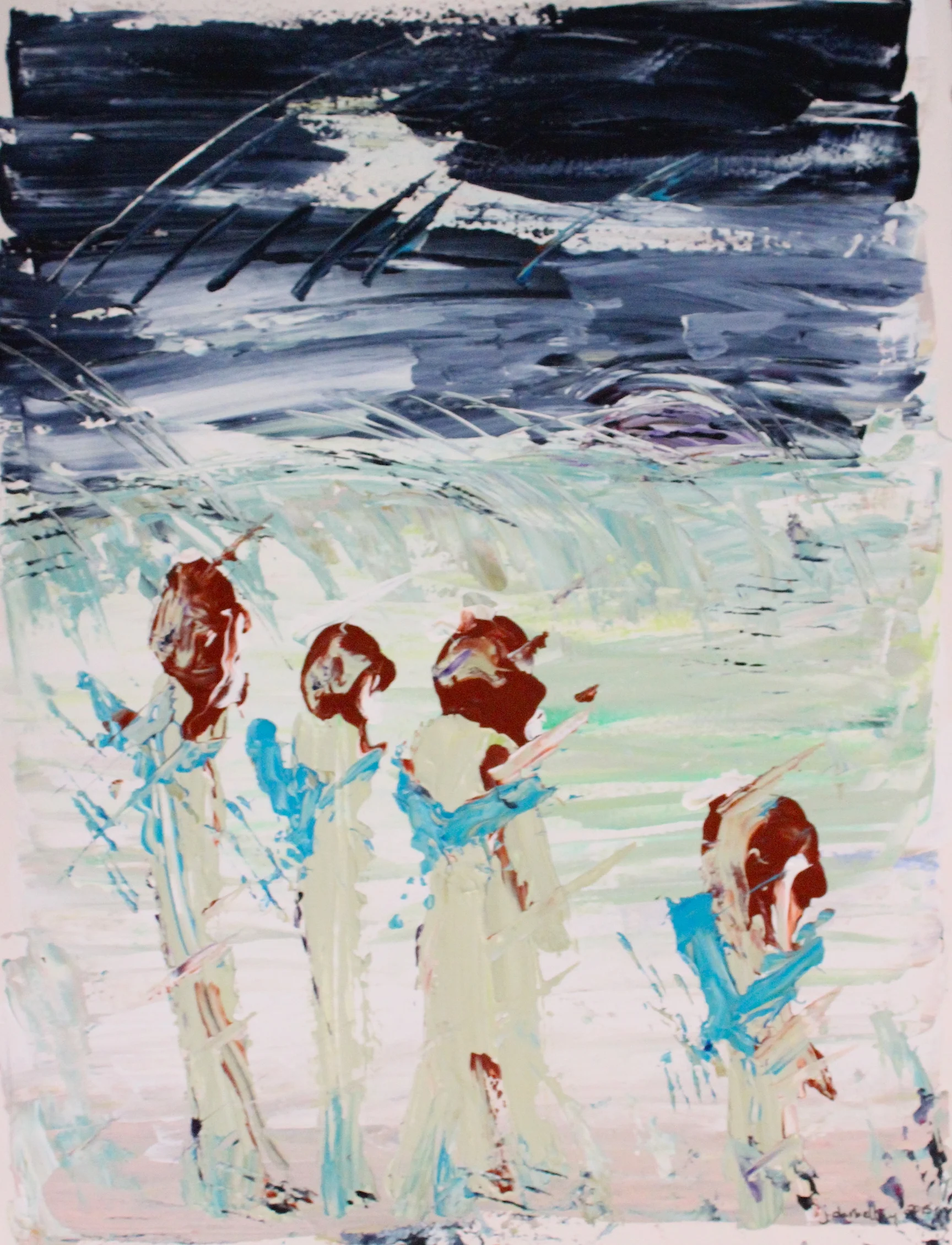 Their wings were blue, but it wasn't cold - 22" X 30" - Acrylics on 300lbs watercolor paper