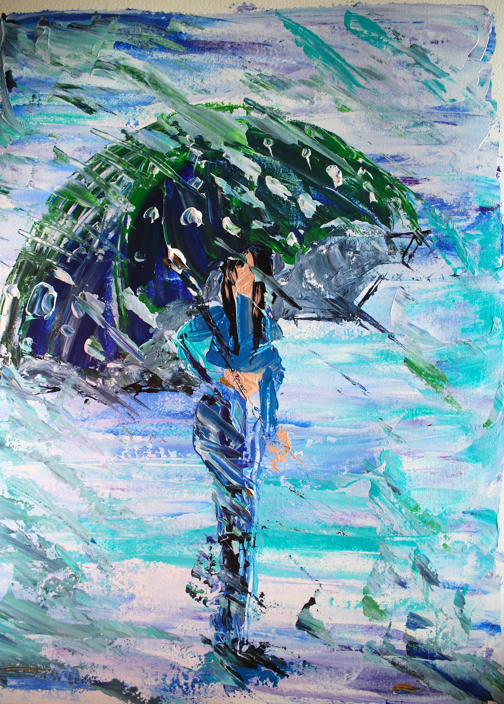 Polkadot Umbrella - 22" x 30" - Acrylic on Watercolor Paper