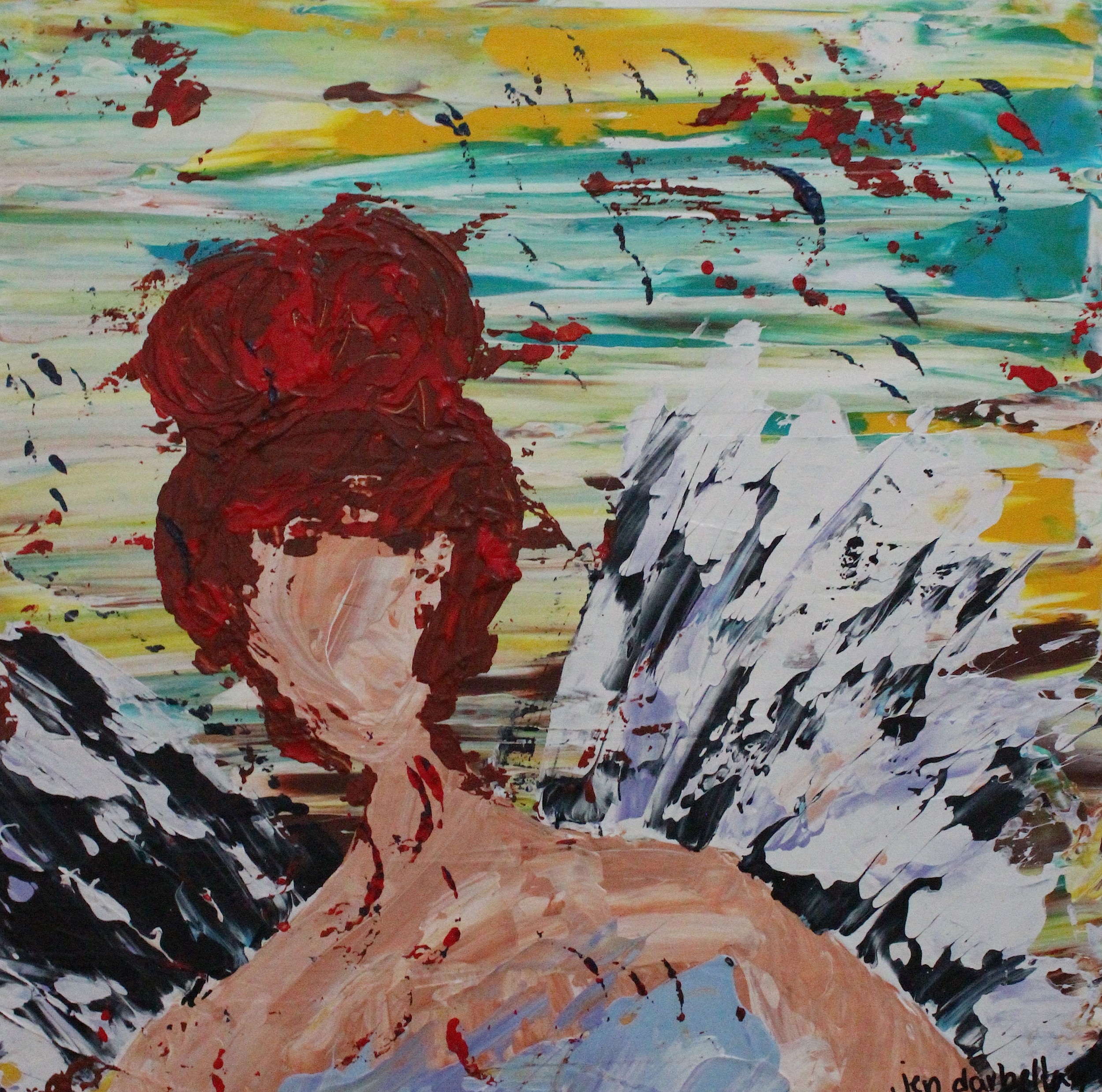 Close up - 16" X 16" - Acrylics on Birchwood Cradleboard