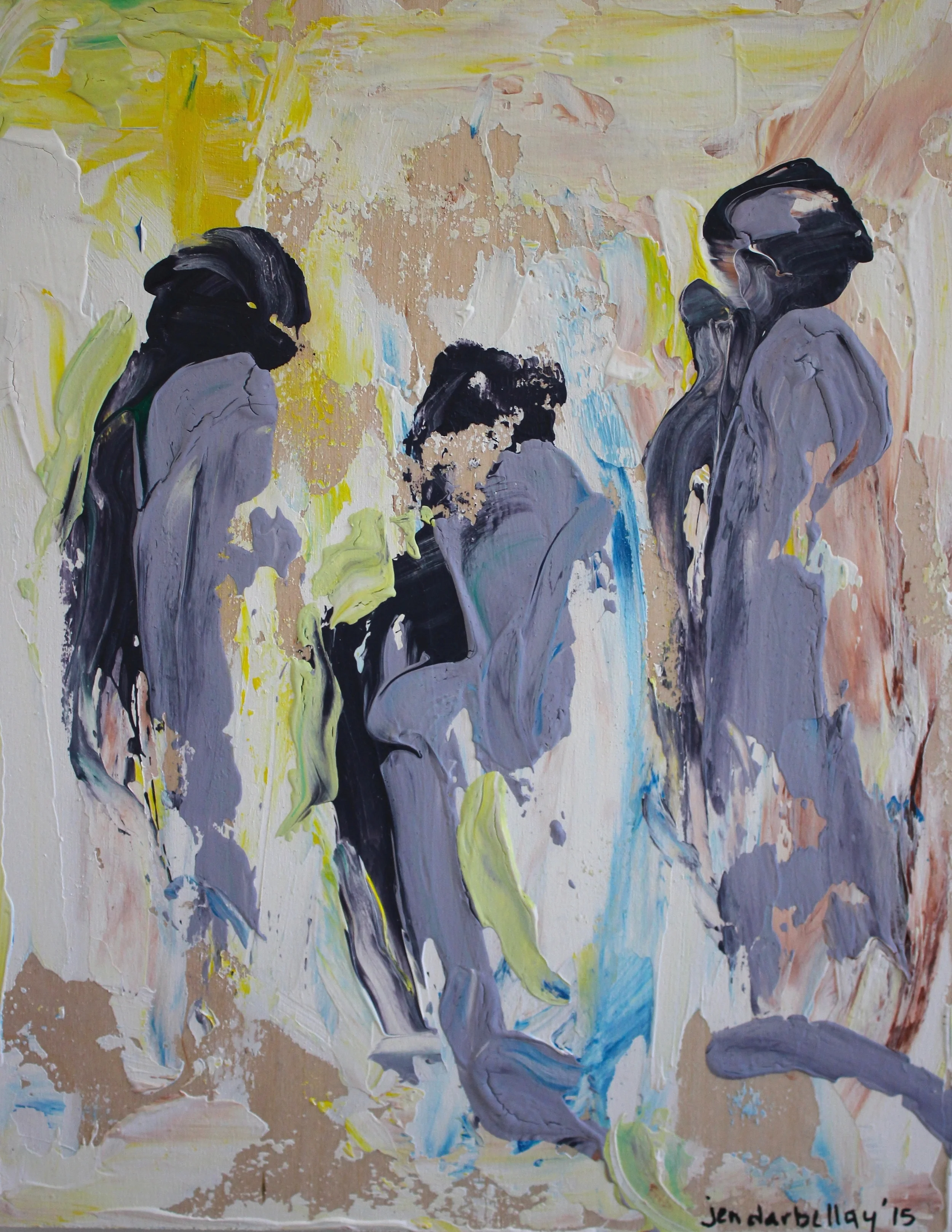 Three Grey Women - 9" X 12" Arcylic on Birchwood Cradleboard