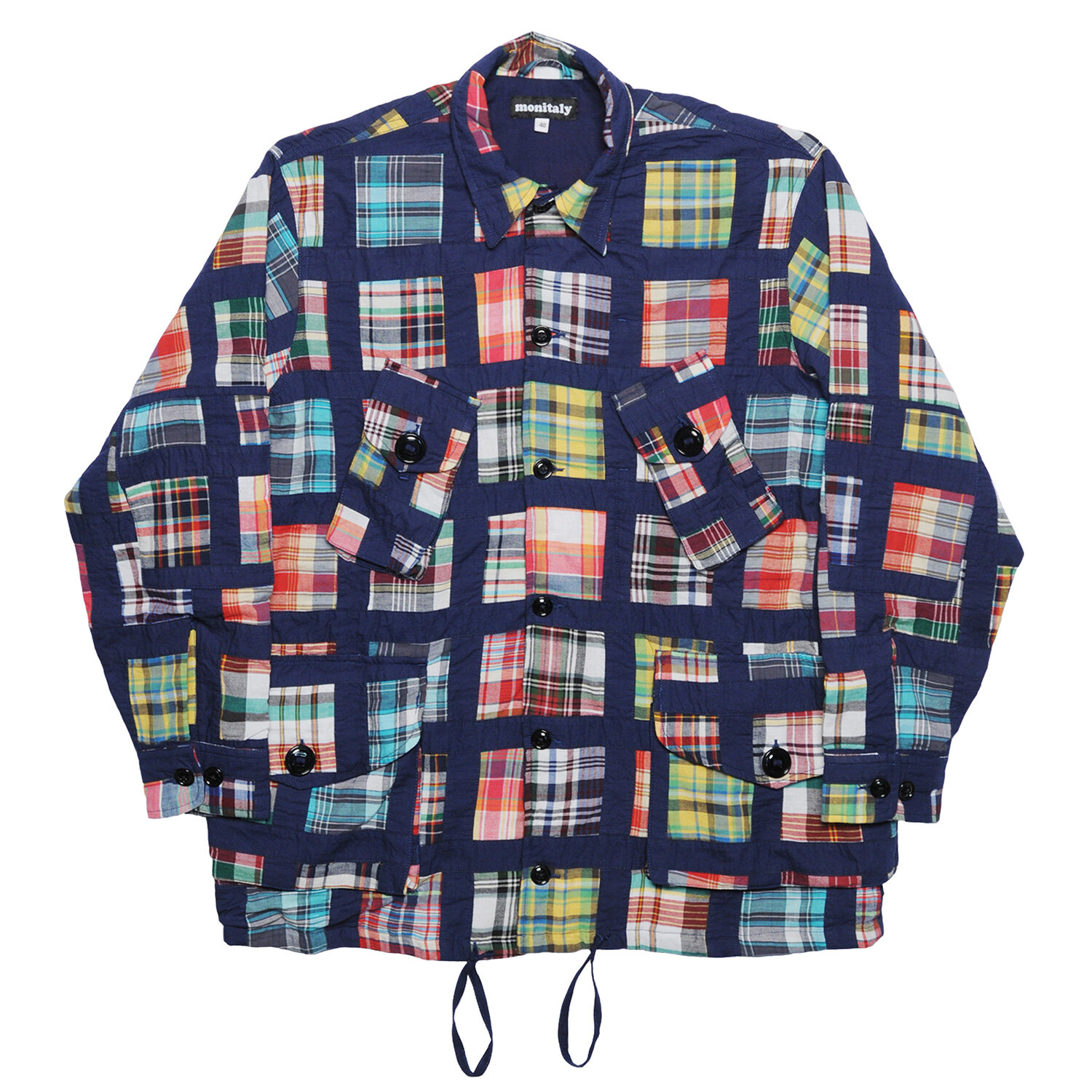 M27098-Patchwork-Military-Half-Coat-Type-B-(Made-in-Madras),-Navy-framed-Madras-Patchwork.jpg