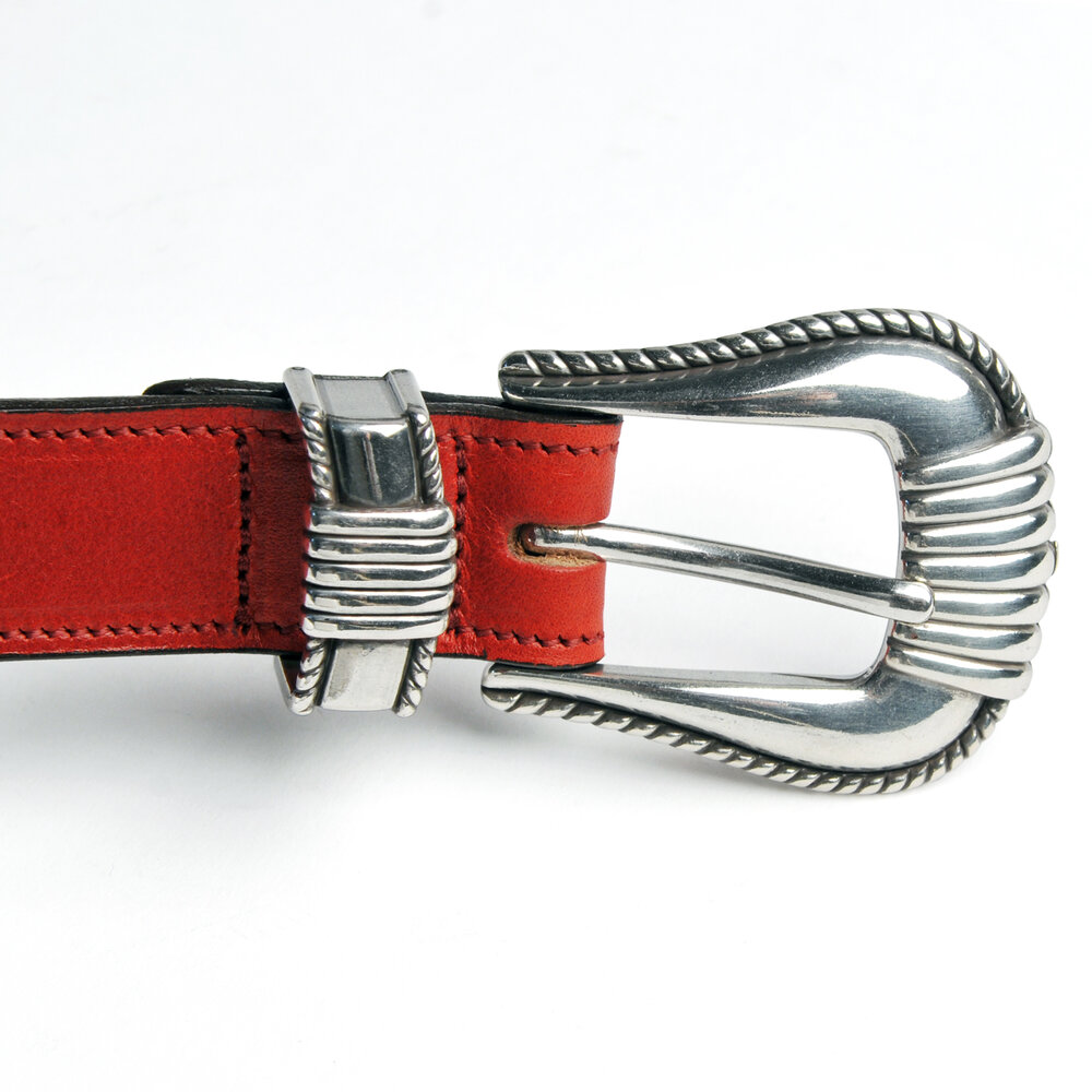Extended 1 Stitched Belt with 3-pc Silver Buckle Set - Horween Red —  MONITALY