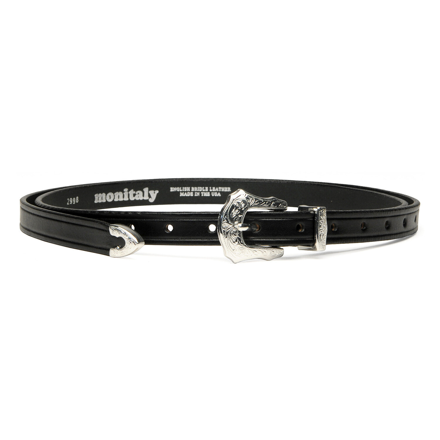 MB04 Extra Long Leather Belt with 3-pc Silver Buckle Set 23SS — MONITALY