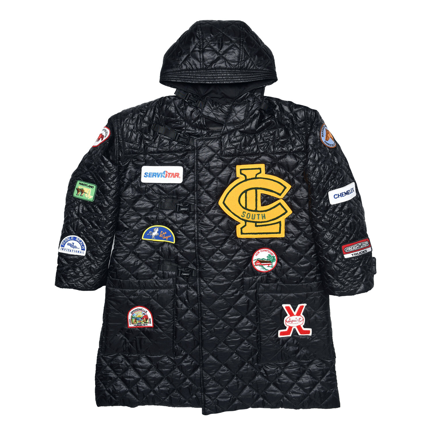 Quilted Duffle Coat w/ Patch - Diamond Dotera Fill 7oz Black 