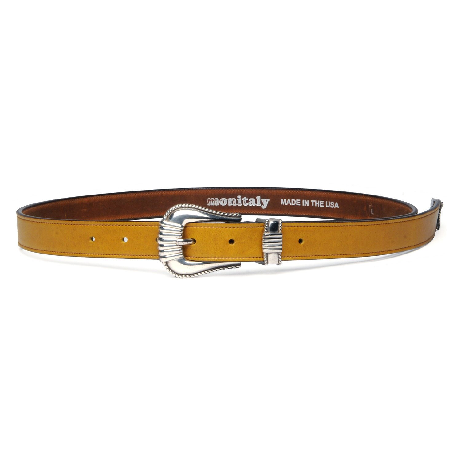 Extended 1" Stitched Belt w/ 3-pc Silver Buckle Set
