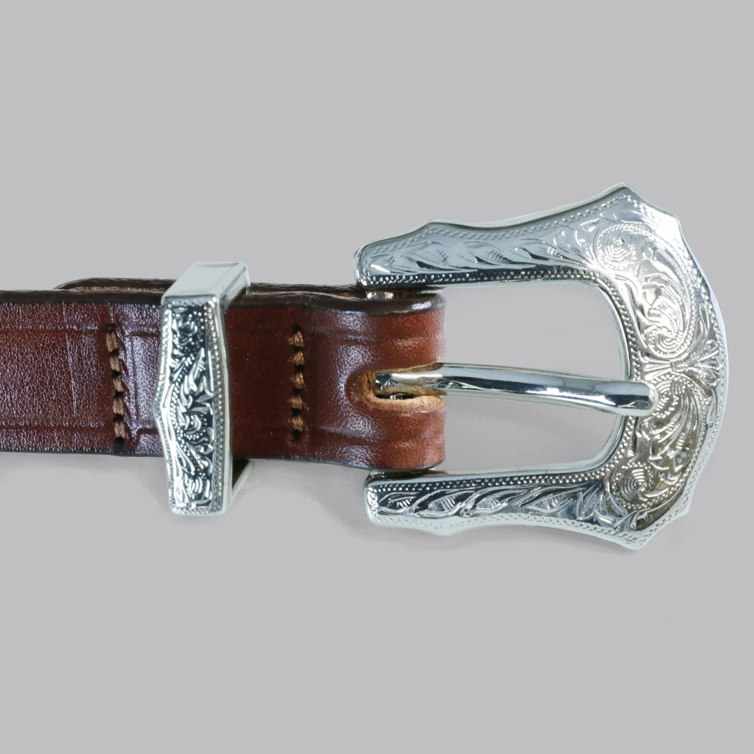Extra Long Leather Belt with 3-pc Silver Buckle Set 