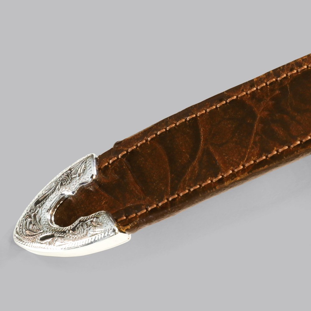 Extra Long Leather Belt with 3pc Buckle Set - Floral Med. Brown — MONITALY