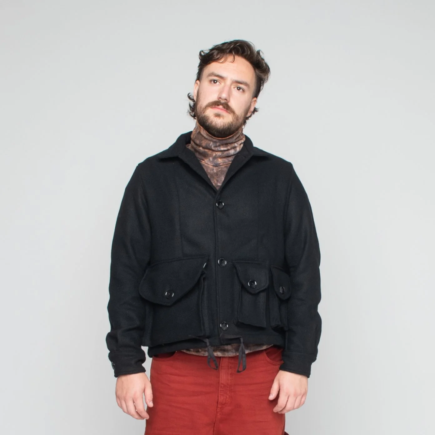 2. Military Service Jacket Type A, Wool Flannel Vicente Black, Front.jpg