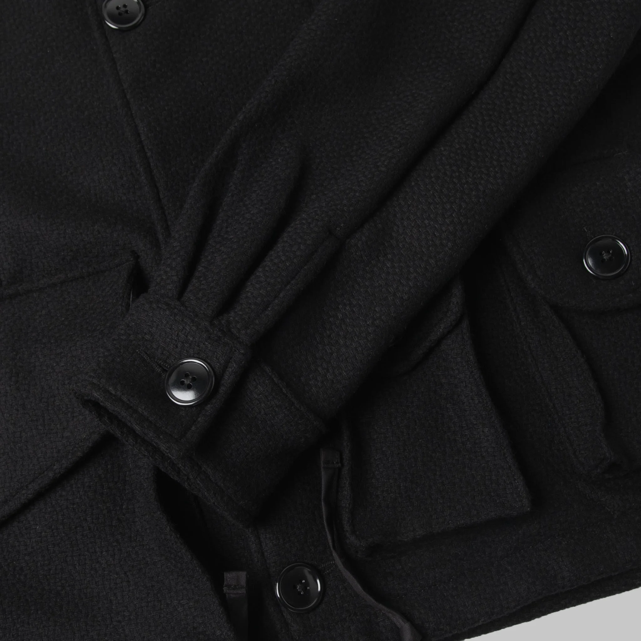 15. Military Service Jacket Type A, Wool Flannel Vicente Black, Detail 2.jpg