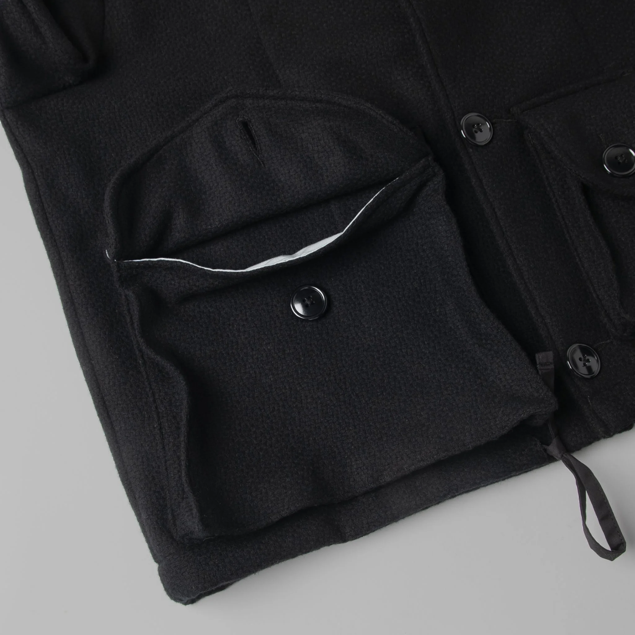 16. Military Service Jacket Type A, Wool Flannel Vicente Black, Detail 3.jpg
