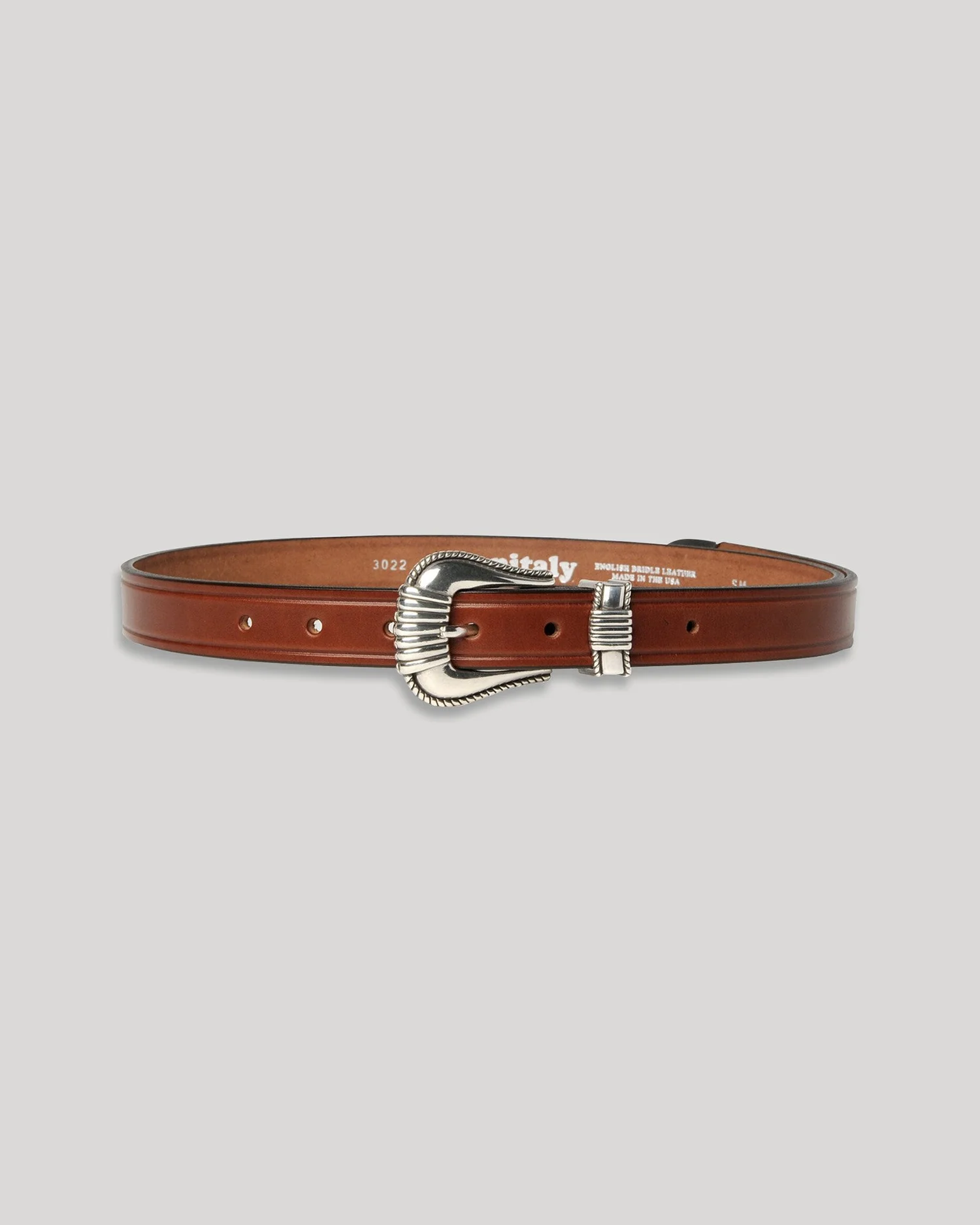 Extended 1” Creased Belt with 3-pc Silver Buckle Set 
