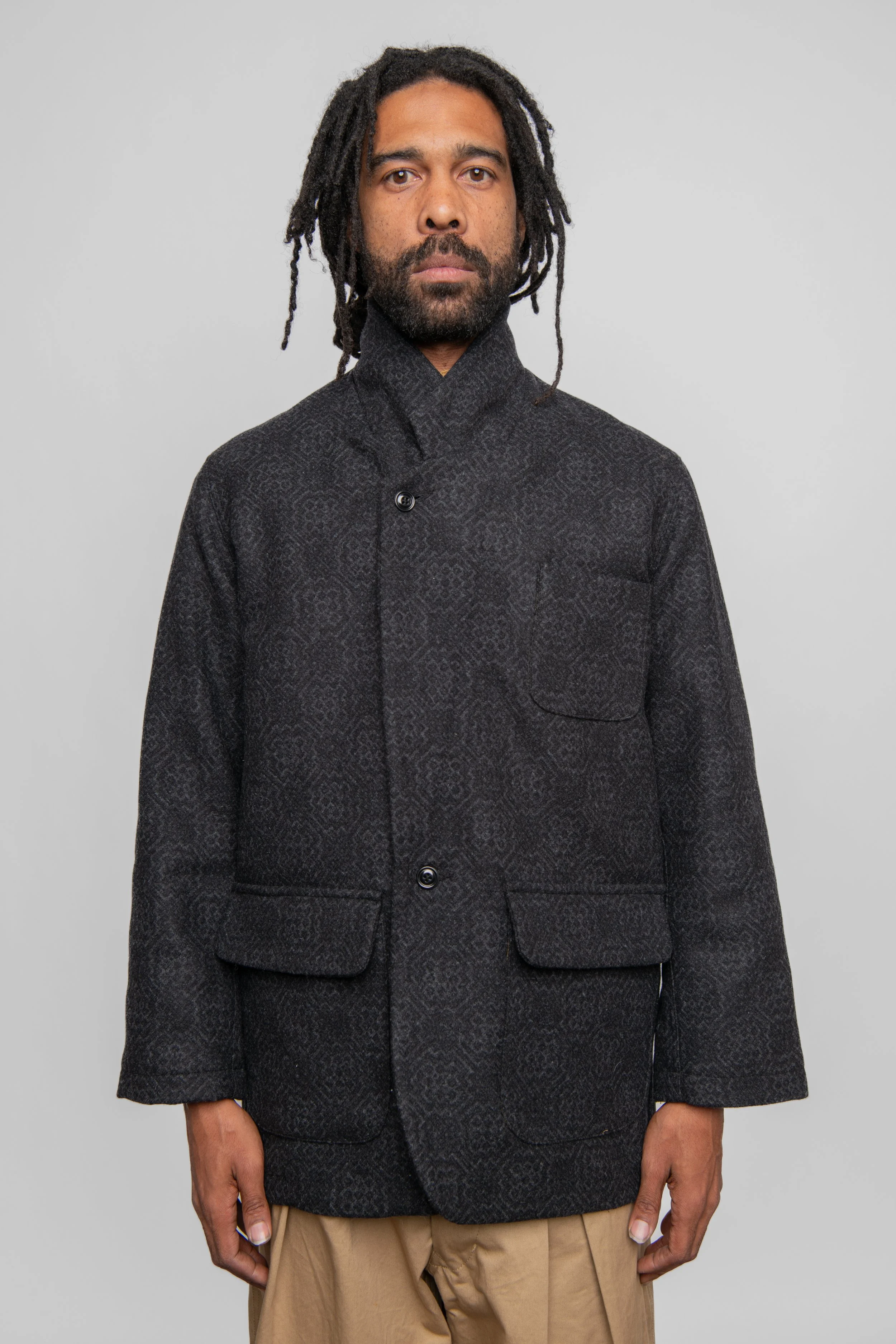 Drop Lapel Long Jacket - Damask Wool