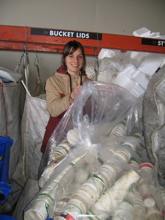 Rachel Zarfas (Class 37) and mounds of coffee cups