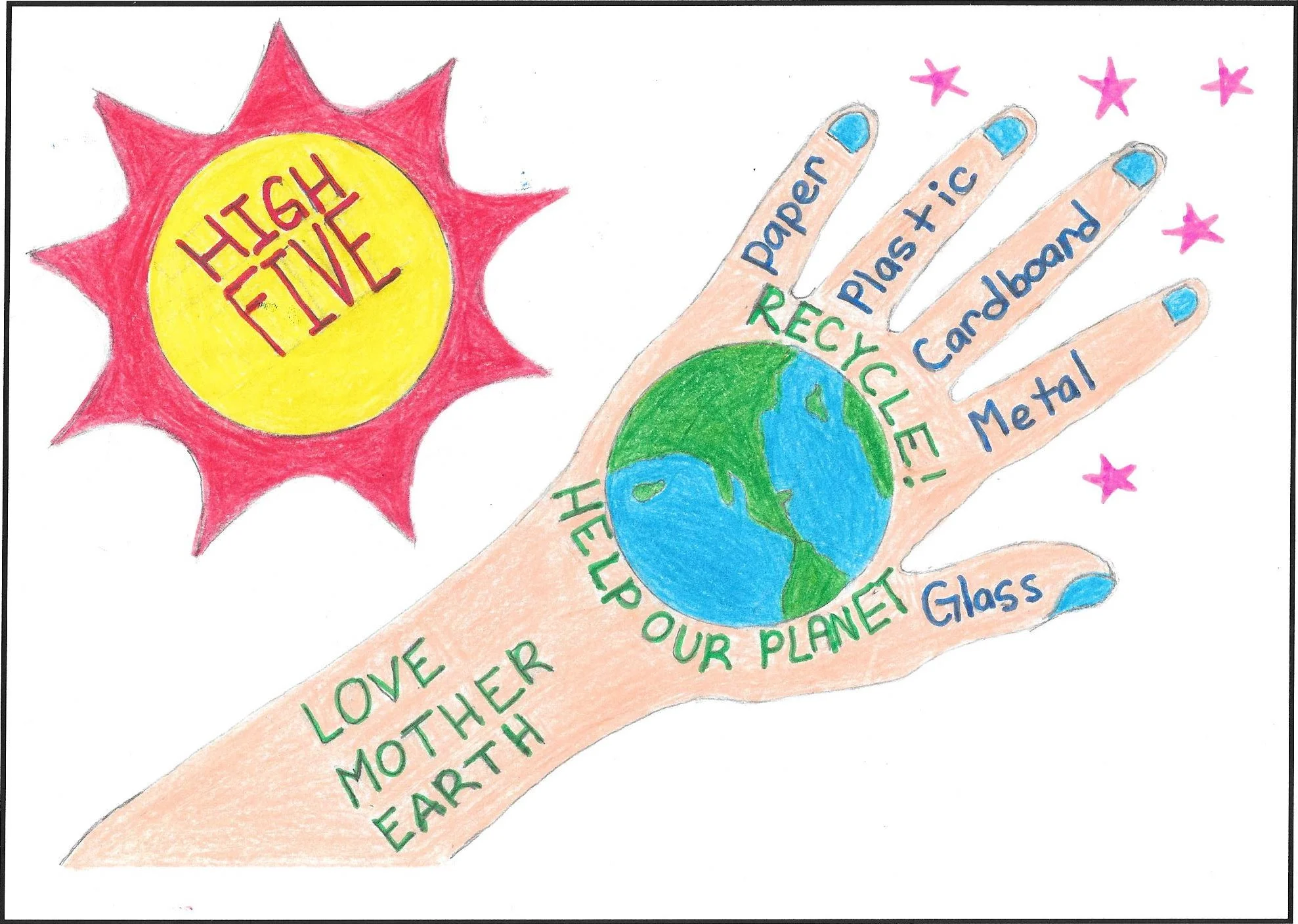 Art by Sara C., 2nd Grade, Aloha Huber park K-8 for Beaverton School District "Stop the Waste" 2018 Student Art Calendar