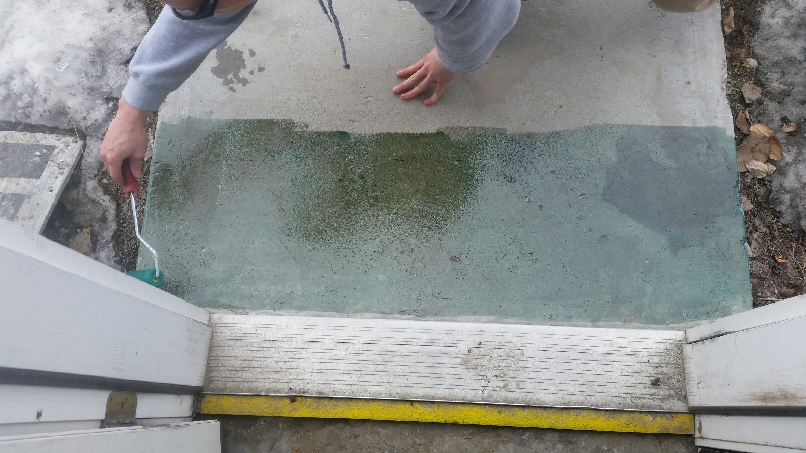 Step 2: Prepare surface for installing GripAll products, depending on the surface, a sealant is suggested for longevity. *All surfaces are different, tips & tricks will have suggestions for the surface preparation. Not sure? ask us. *For un-sealed or damp concrete, we suggest a sheet membrane adhesive, as a surface primer, such as Carlisle CCW-715.