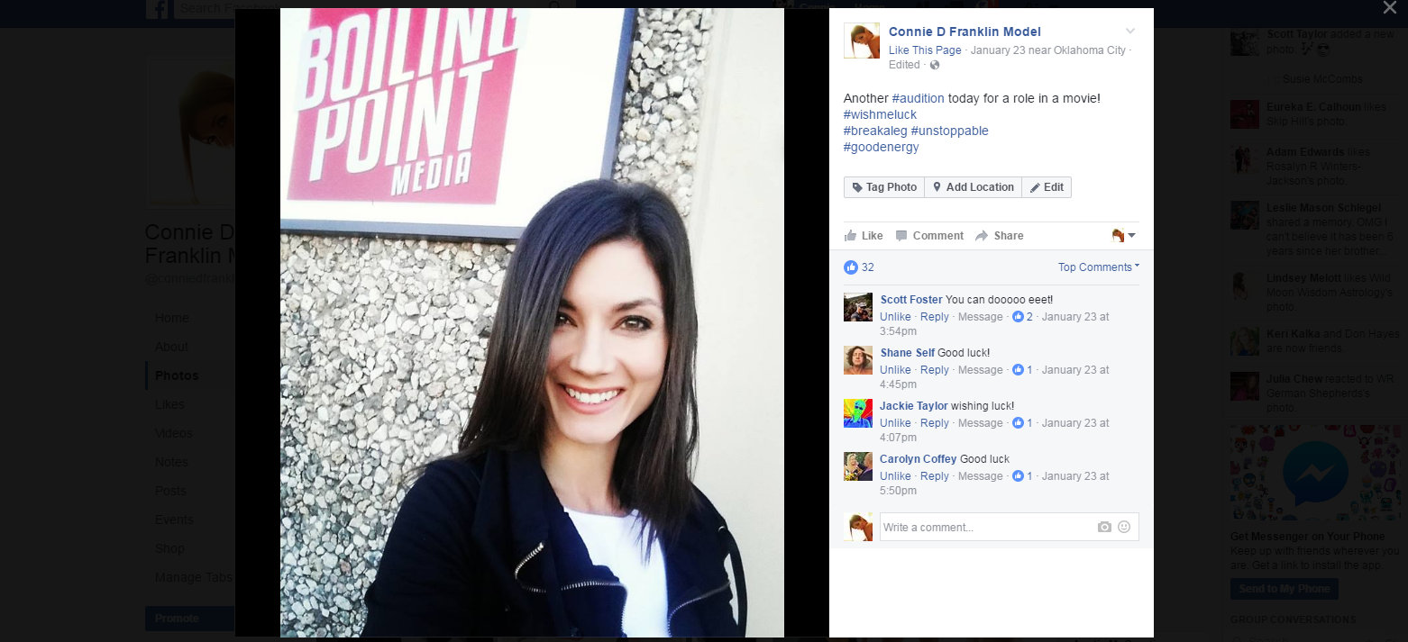 Facebook post from my first Natalie Audition at Boiling Point Media